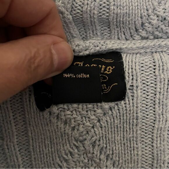 Polo Jeans Ralph Lauren Light Blue Cotton Cable Knit Hooded Sweater Size Large - Picture 5 of 11